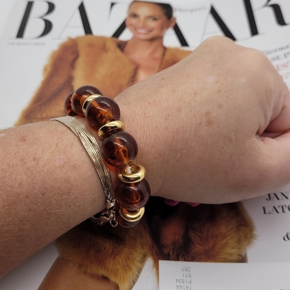 SOLD Baltic Amber Round Beads Red Cherry Color Gold Station Handmade Bracelet8 - Picture 3 of 9